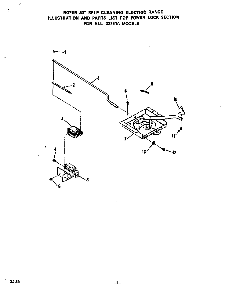 Power Lock Diagram and Parts List for 2276*1A  Roper Range