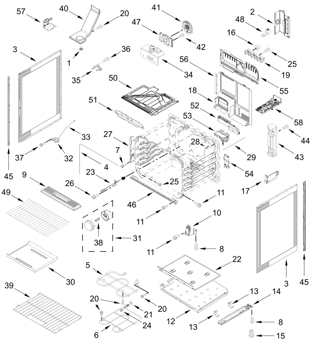 Chassis Parts Diagram and Parts List for KSES430SPS0  Whirlpool Range