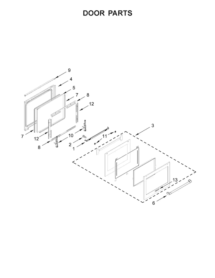 Door Parts Diagram and Parts List for KSGG700EBL1  KitchenAid Range
