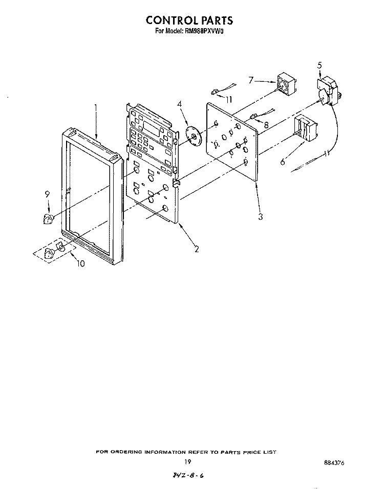 CONTROL Diagram and Parts List for RM988PXVW0  Whirlpool Microwave Oven Combo