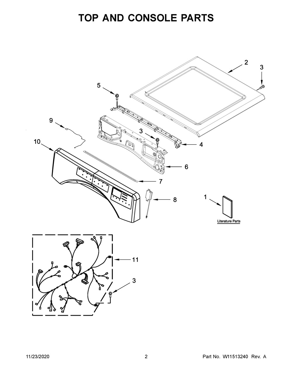 Top And Console Parts Diagram and Parts List for YIED5900HW2  Whirlpool Dryer