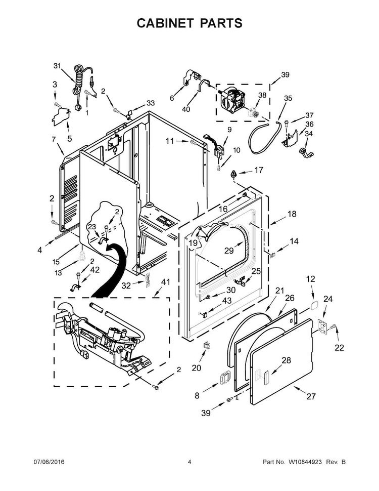 Cabinet Parts Diagram and Parts List for 11072342511  Kenmore Dryer