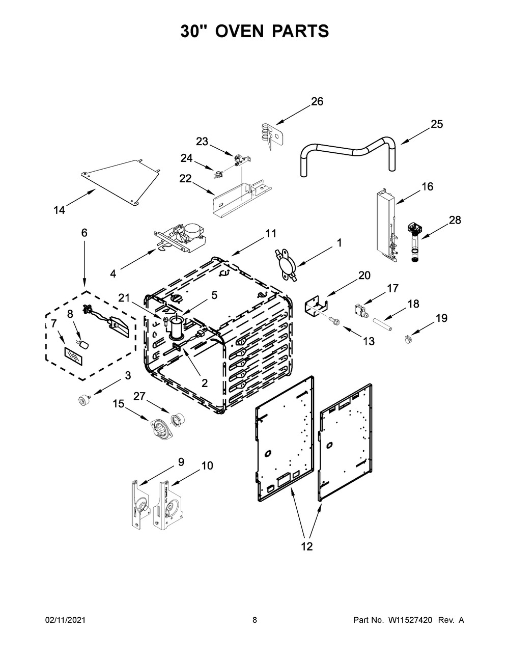 30 Inch Oven Parts Diagram and Parts List for JDSP548HM01  Whirlpool Range