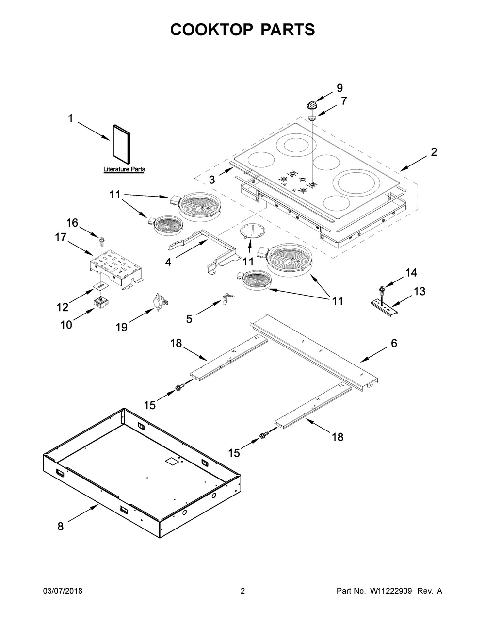 Cooktop Parts Diagram and Parts List for WCE77US6HB00  Whirlpool Cooktop