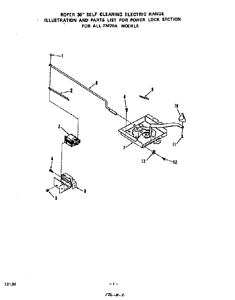 Power Lock Diagram and Parts List for 2347*0A  Roper Range