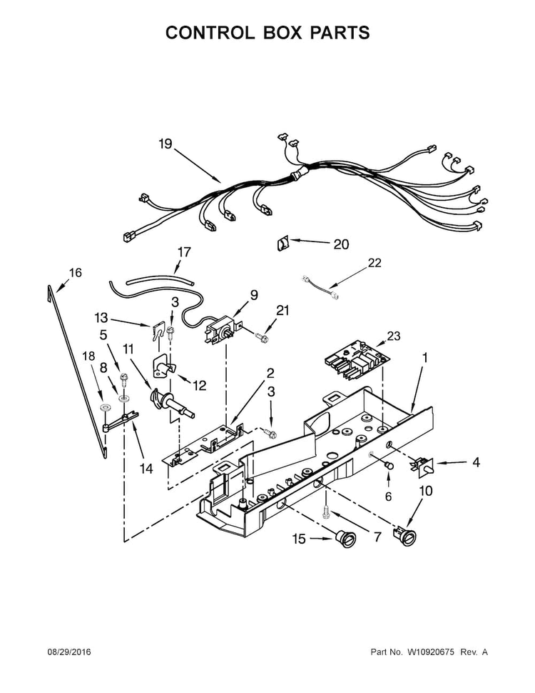 Control Box Parts Diagram and Parts List for 10651799413  Kenmore Refrigerator