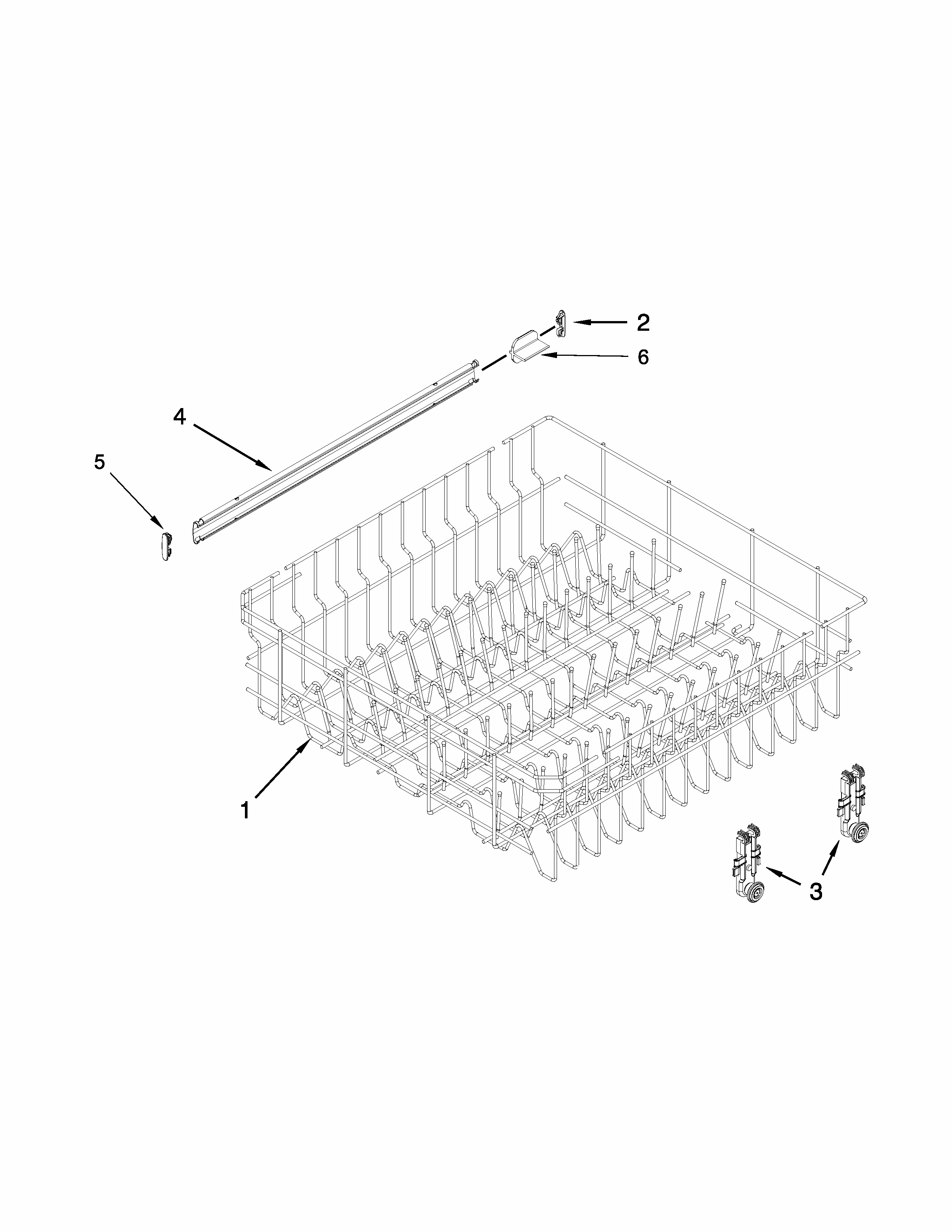 Upper Rack And Track Parts Diagram and Parts List for IUD7555DS1  Whirlpool Dishwasher