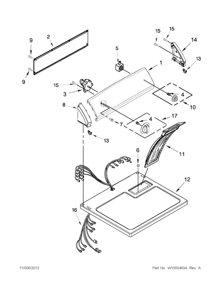 Top And Console Parts Diagram and Parts List for 11060022011  Kenmore Dryer