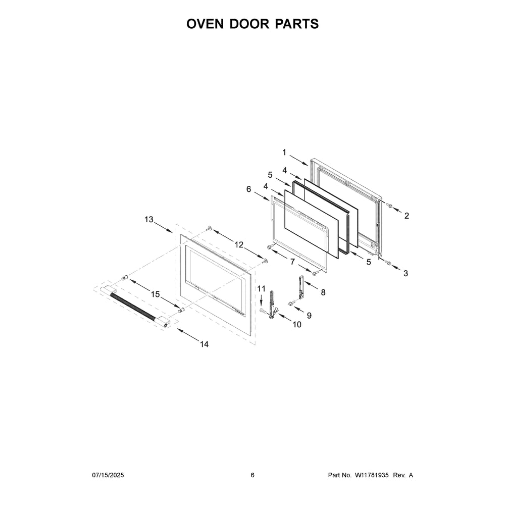 Oven Door Parts Diagram and Parts List for KOEC730SBE00  KitchenAid Microwave