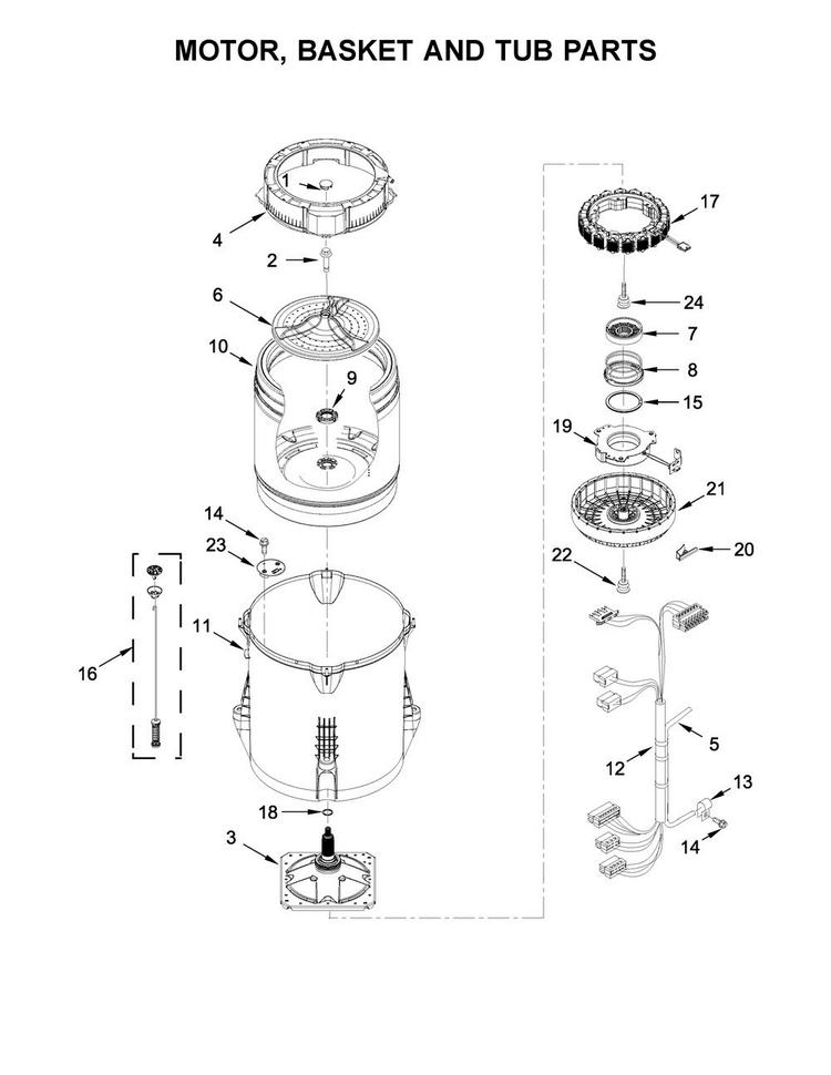 Motor, Basket And Tub Parts Diagram and Parts List for WTW8040DW2  Whirlpool Washer