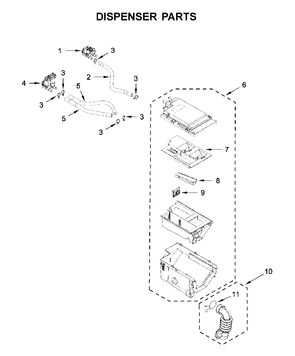 Dispenser parts Diagram and Parts List for 7MWFC9822HC1  Whirlpool Washer Dryer Combo