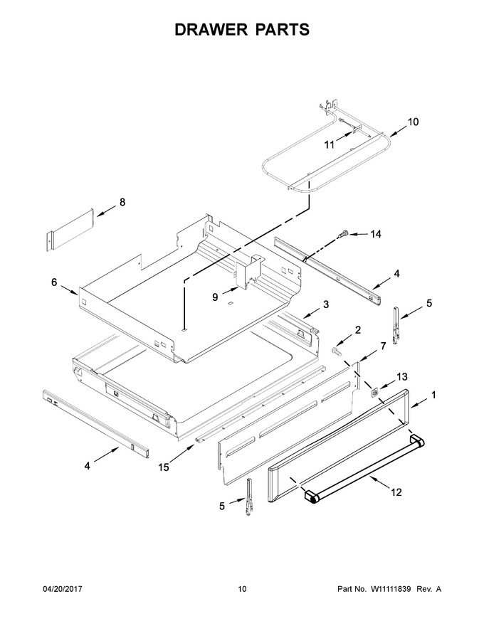 Drawer Parts Diagram and Parts List for YKFEG510ESS2  KitchenAid Range