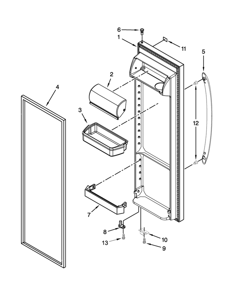 Refrigerator Door Parts Diagram and Parts List for 7WRS25FDBF02  Whirlpool Refrigerator