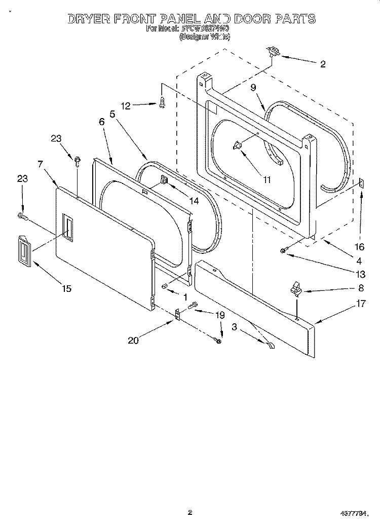DRYER FRONT PANEL AND DOOR Diagram and Parts List for BYCWD6274W0  Crosley Washer Dryer Combo