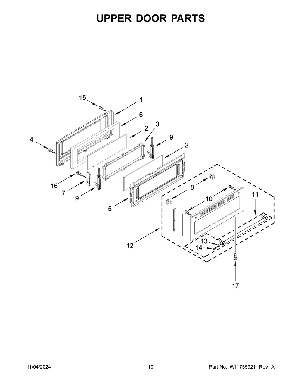 06 - Upper Door Parts Diagram and Parts List for KFGD500EBS11  Whirlpool Range