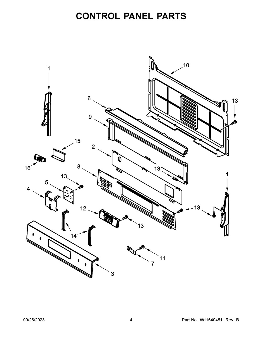 Control Panel Parts Diagram and Parts List for WFG515S0MS0  Whirlpool Range