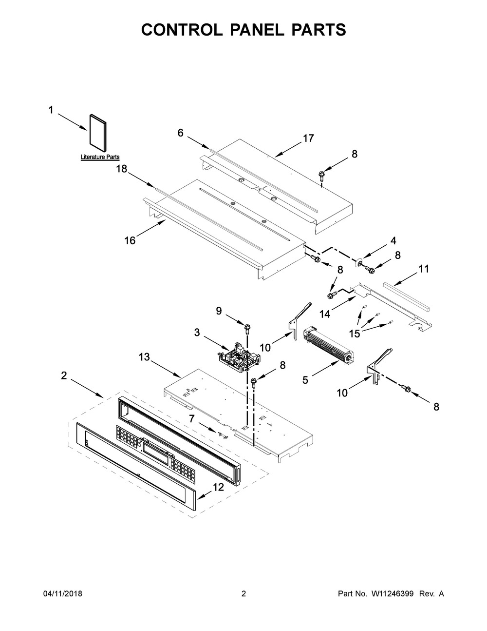 Control Panel Parts Diagram and Parts List for KODE300ESS04  Whirlpool Wall Oven
