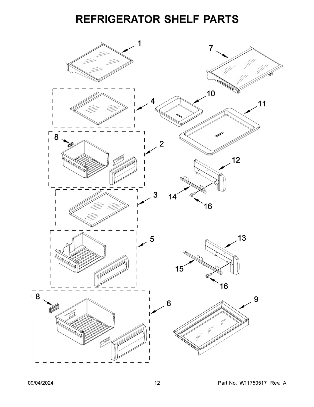 07 - Refrigerator Shelf Parts Diagram and Parts List for KBSD708MSS01  Whirlpool Refrigerator