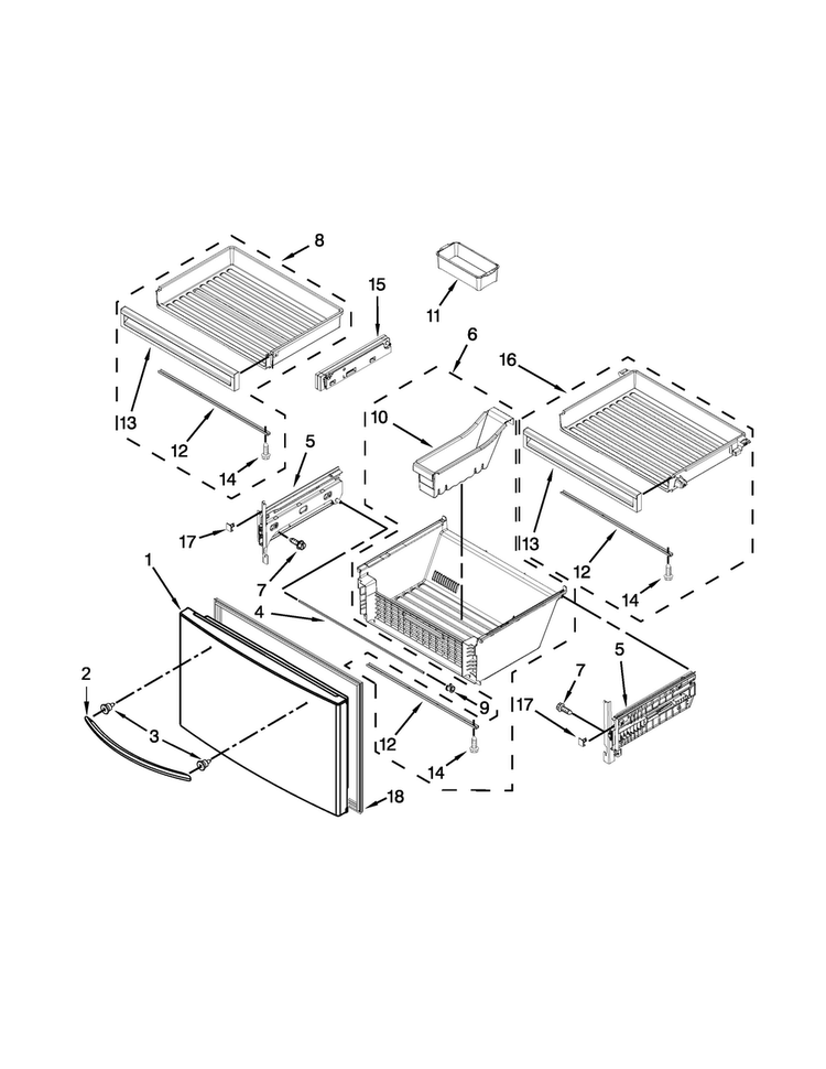 Freezer Door Parts Diagram and Parts List for WRF990SLAM01  Whirlpool Refrigerator