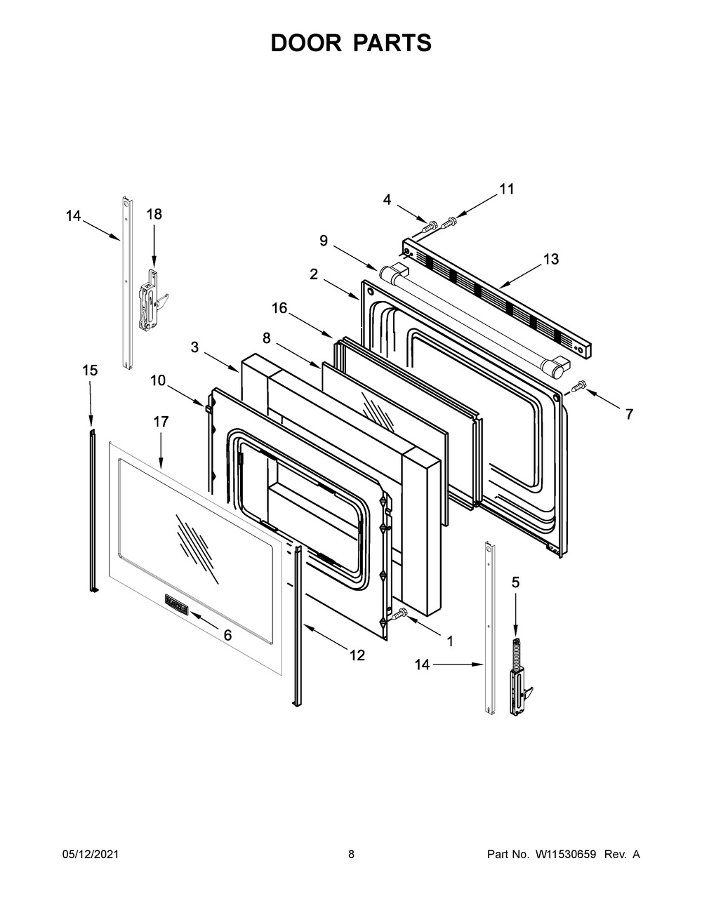 Door Parts Diagram and Parts List for MER6600FZ3  Whirlpool Range