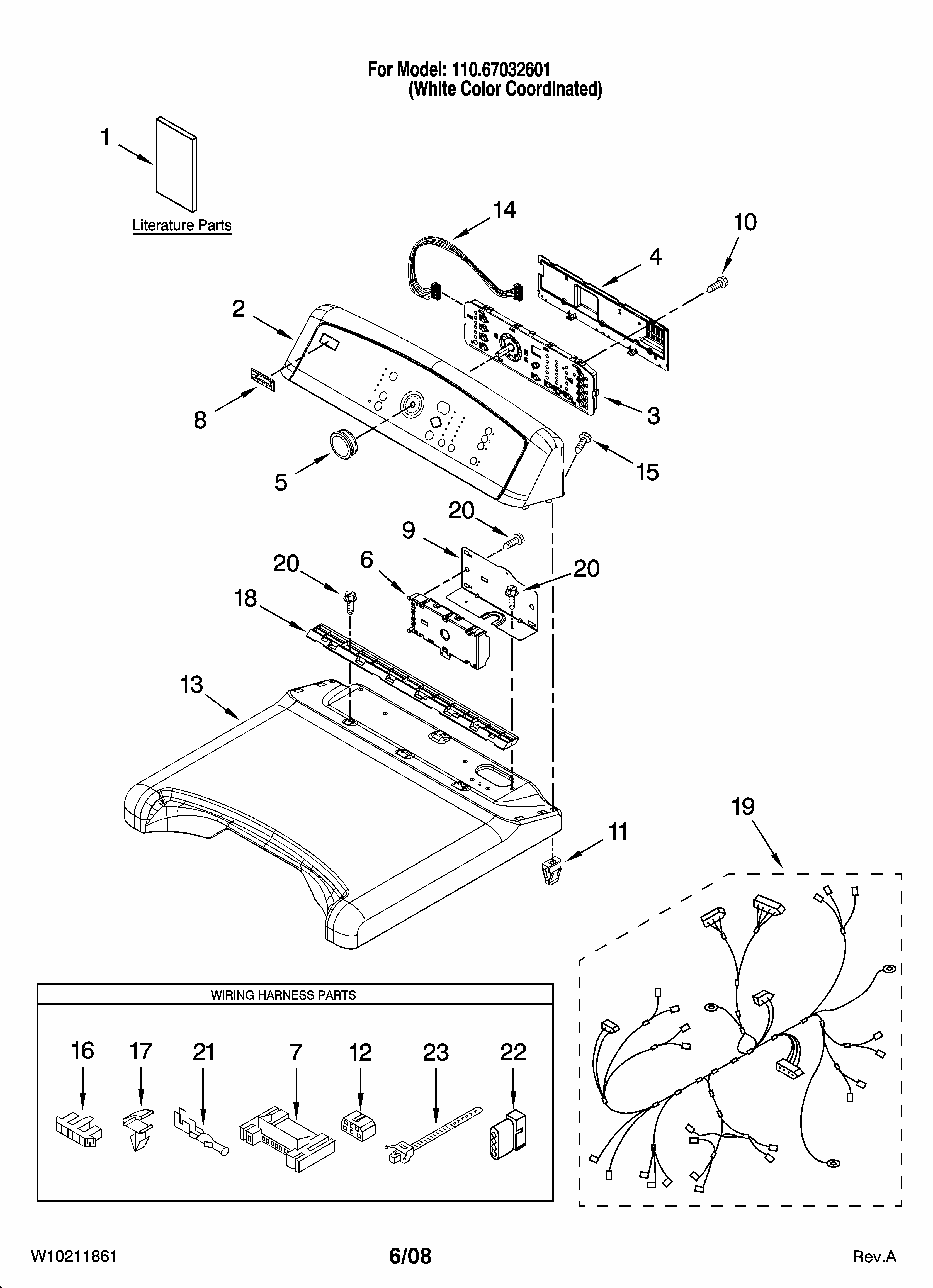 Top And Console Parts Diagram and Parts List for 110C67032601  Kenmore Dryer