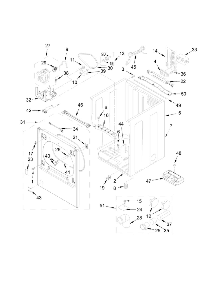 Cabinet Parts Diagram and Parts List for 11078133410  Kenmore Dryer