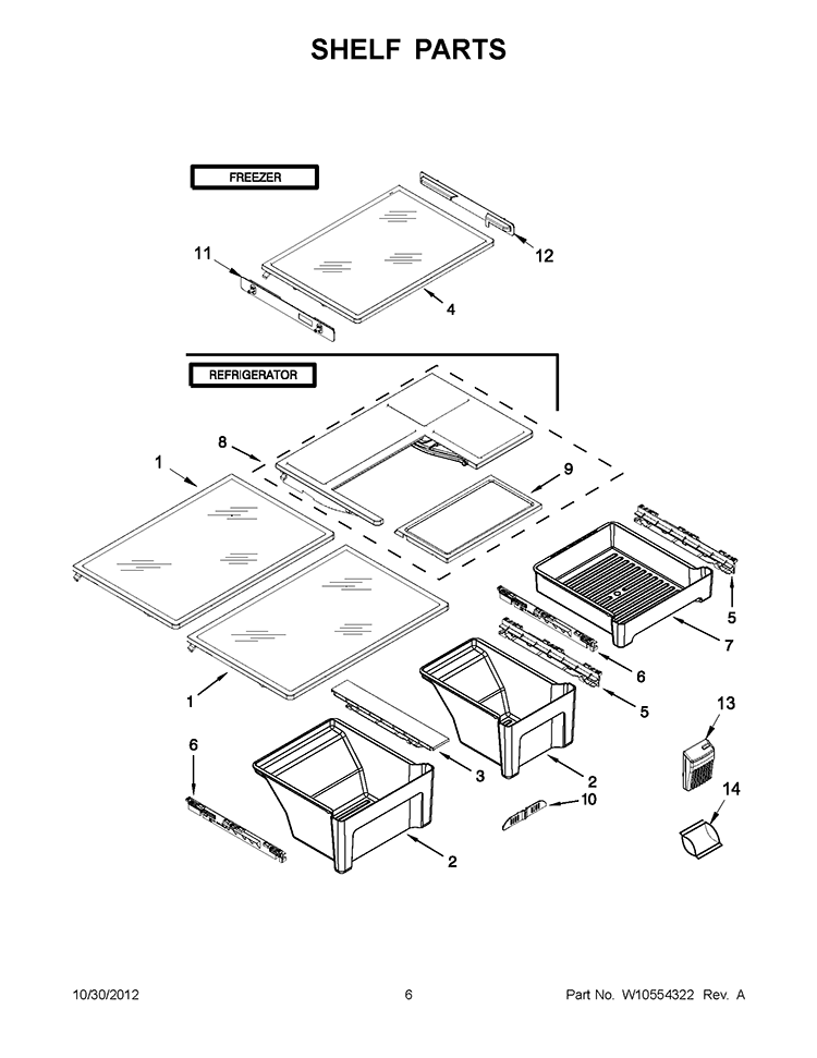 SHELF PARTS Diagram and Parts List for 5VWT59SFYF00  Whirlpool Refrigerator