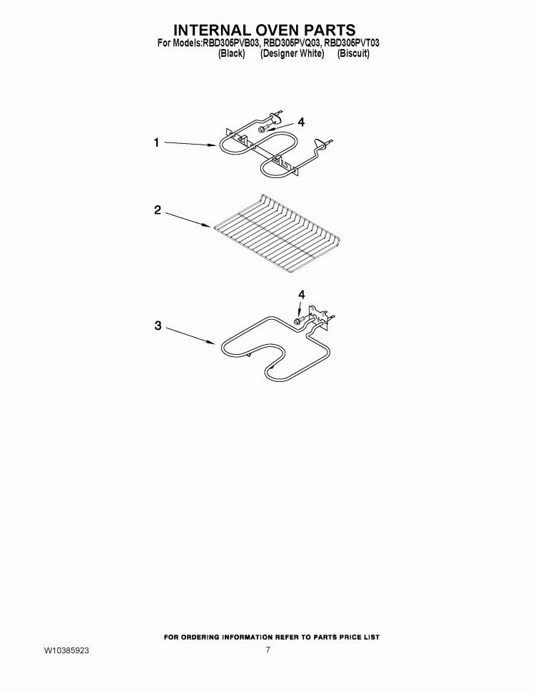 INTERNAL OVEN PARTS Diagram and Parts List for RBD305PVQ03  Whirlpool Wall Oven