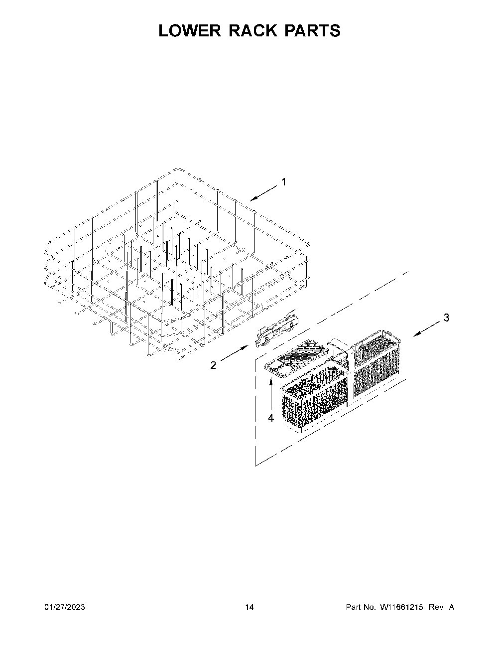 Lower Rack Parts Diagram and Parts List for KDFE204KBL1  KitchenAid Dishwasher