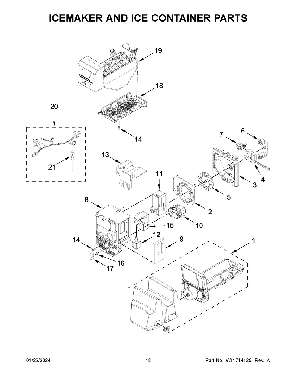 Icemaker And Ice Container Parts Diagram and Parts List for WRF555SDHV10  Whirlpool Refrigerator