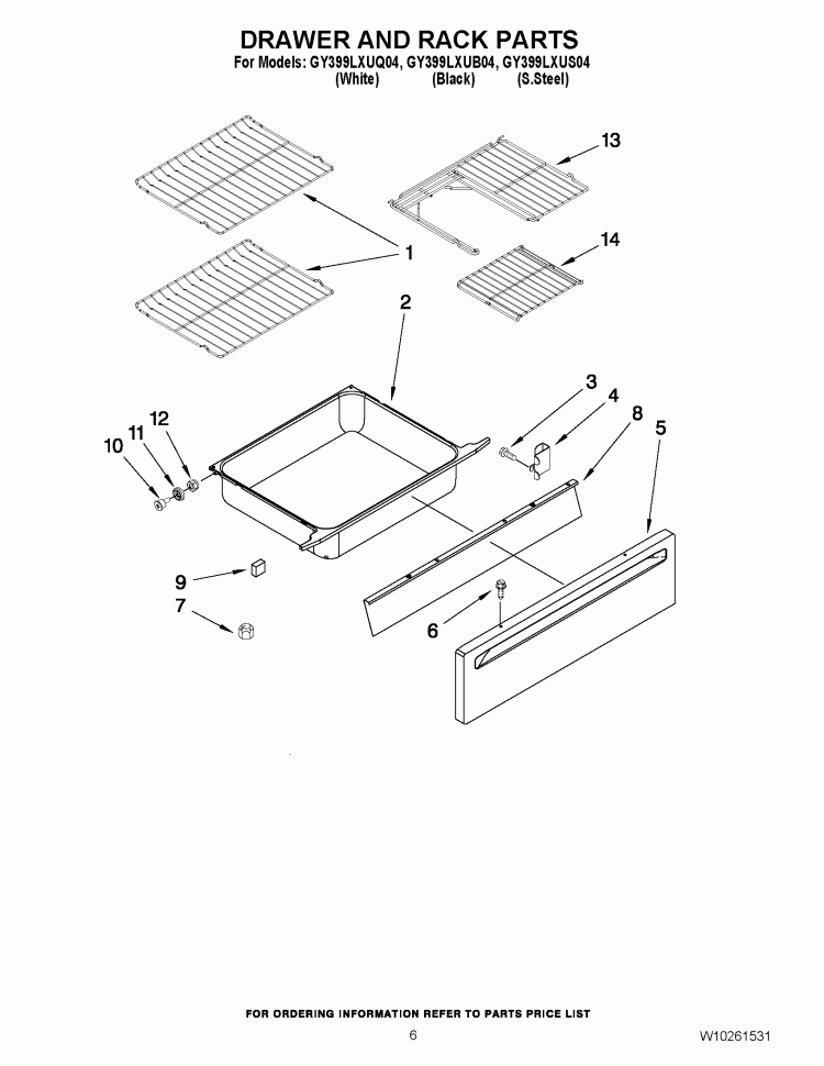 DRAWER AND RACK PARTS Diagram and Parts List for GY399LXUS04  Whirlpool Range