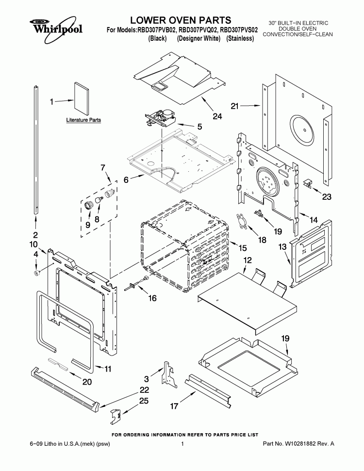 LOWER OVEN PARTS Diagram and Parts List for RBD307PVB02  Whirlpool Wall Oven