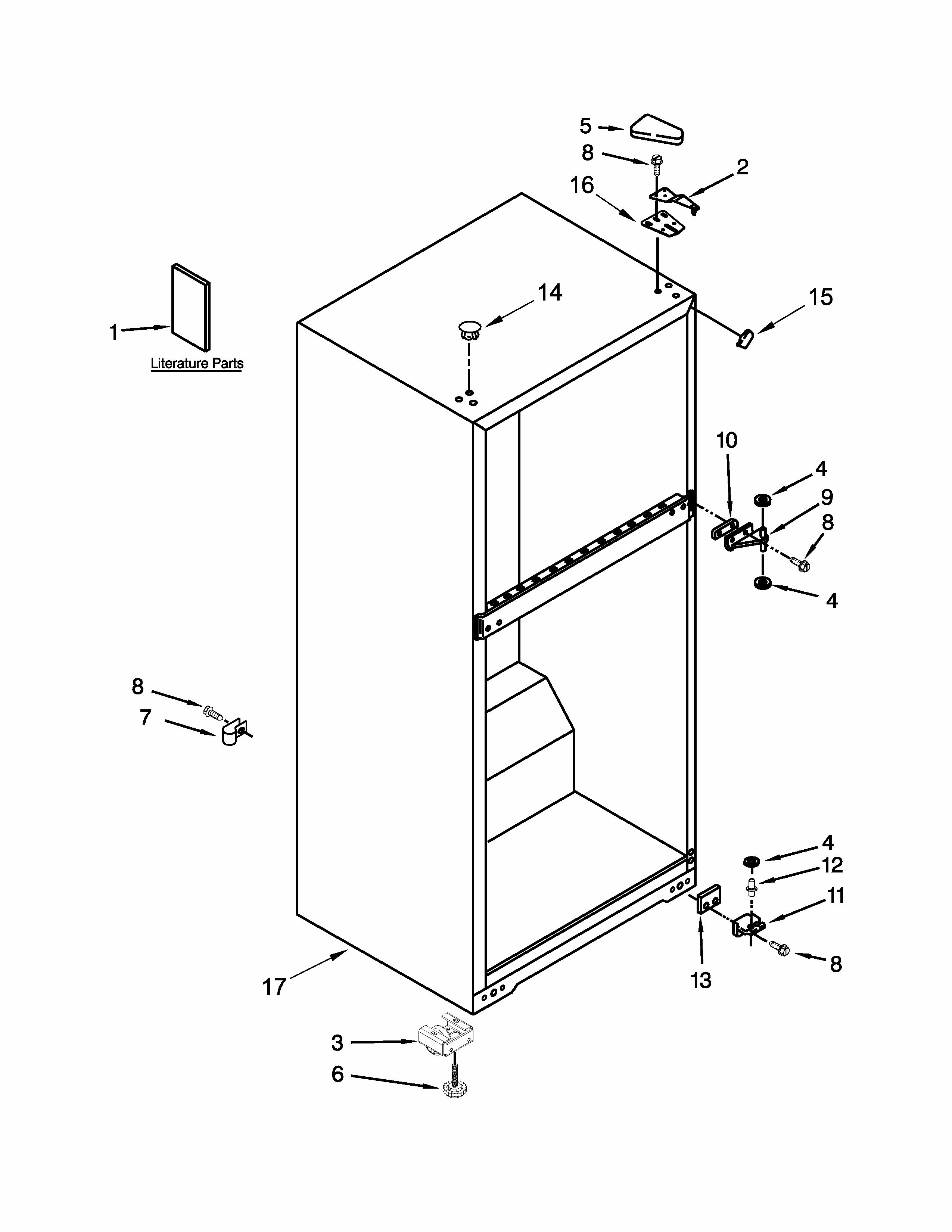 Cabinet Parts Diagram and Parts List for ST14CKXSQ03  Whirlpool Refrigerator
