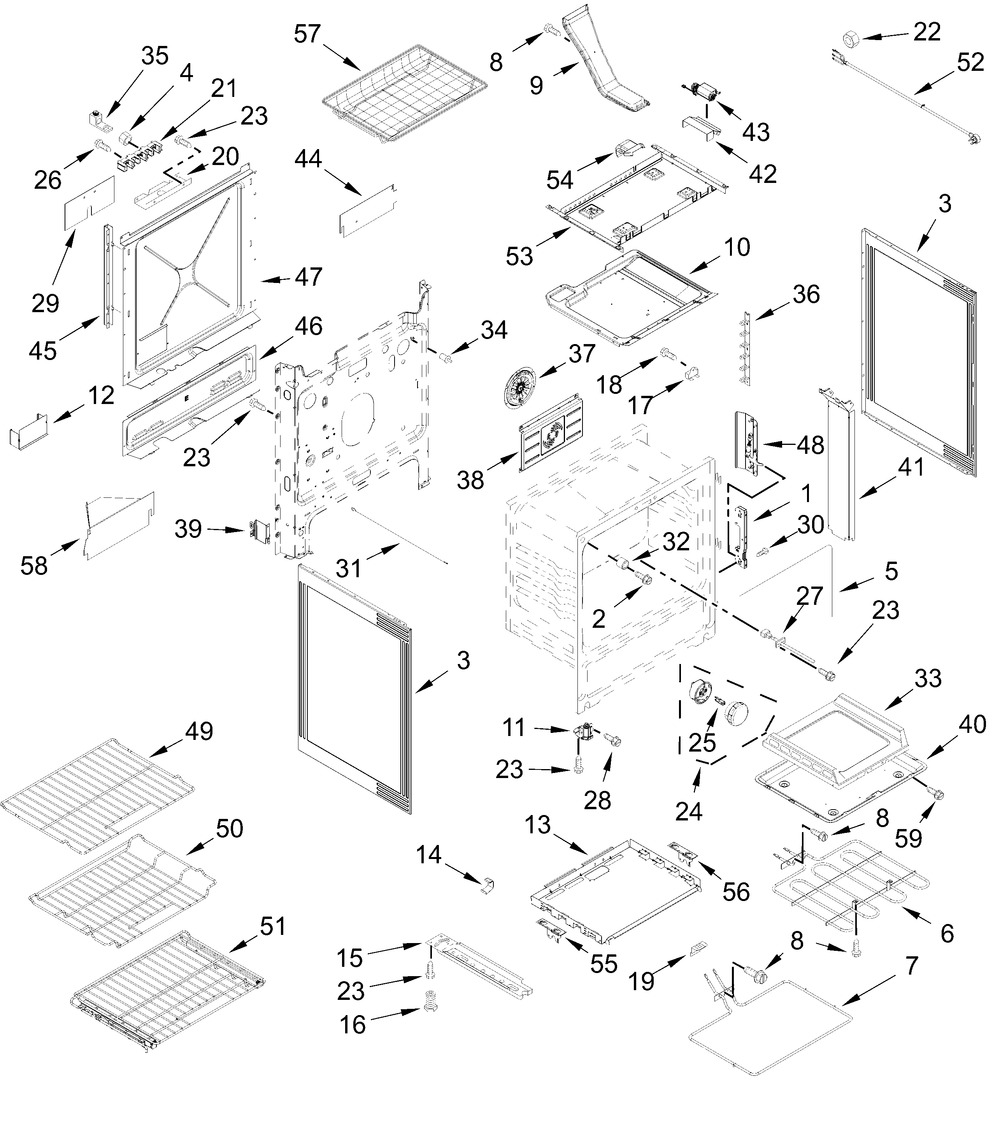 Chassis Parts Diagram and Parts List for JDS1750ML2  Whirlpool Range