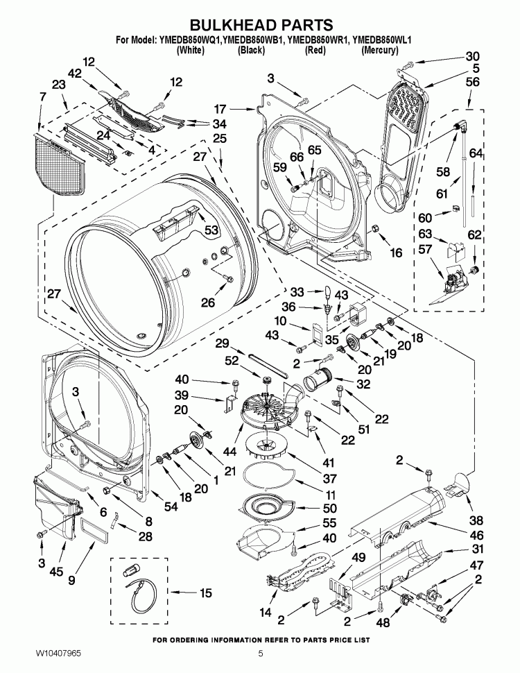 BULKHEAD PARTS Diagram and Parts List for YMEDB850WL1  Whirlpool Dryer