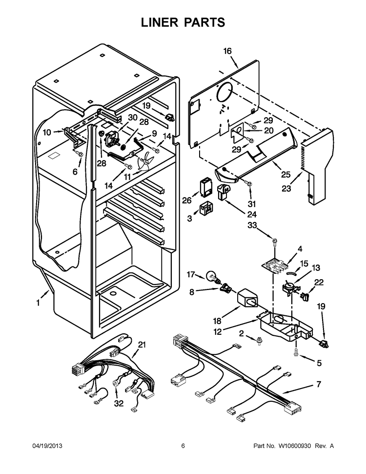 LINER PARTS Diagram and Parts List for W8RXEGMWB02  Whirlpool Refrigerator
