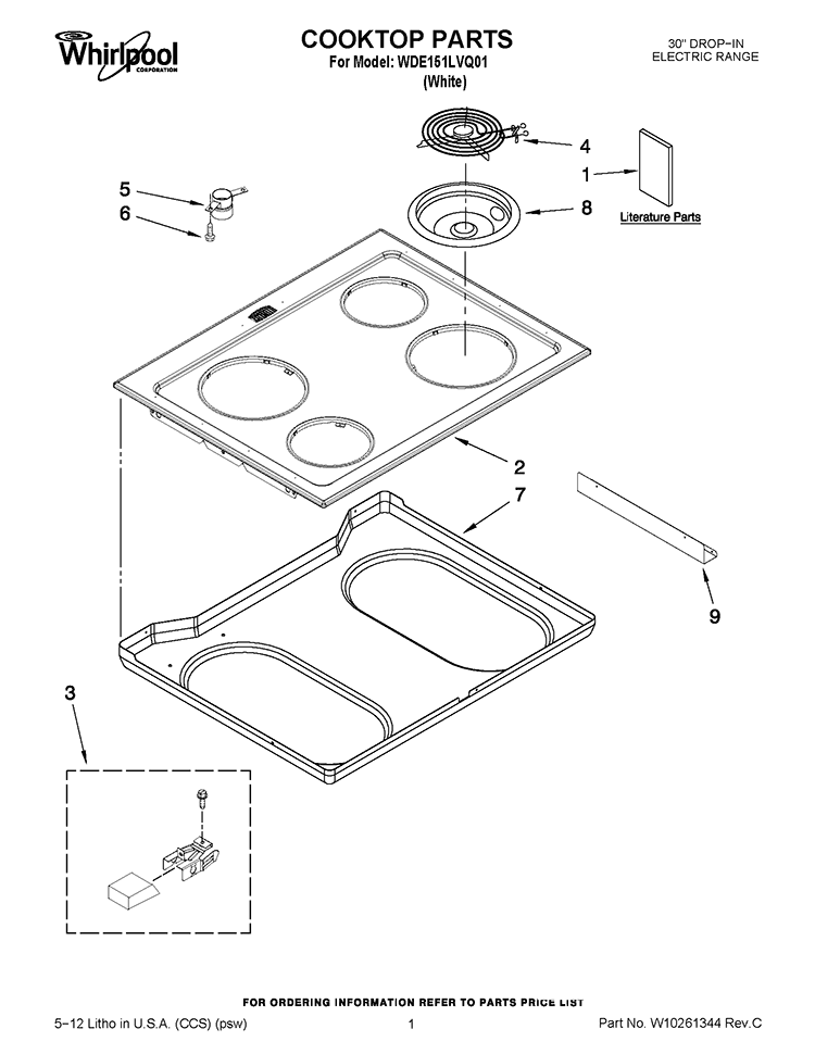 COOKTOP PARTS Diagram and Parts List for WDE151LVQ01  Whirlpool Range