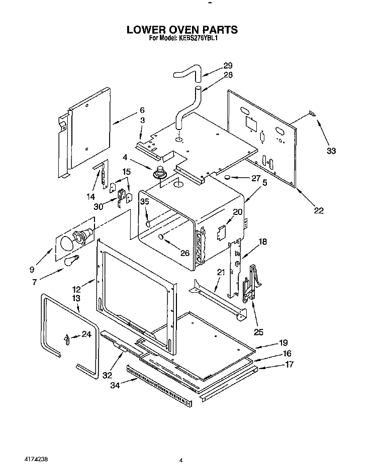 LOWER OVEN Diagram and Parts List for KEBS276YBL1  KitchenAid Wall Oven
