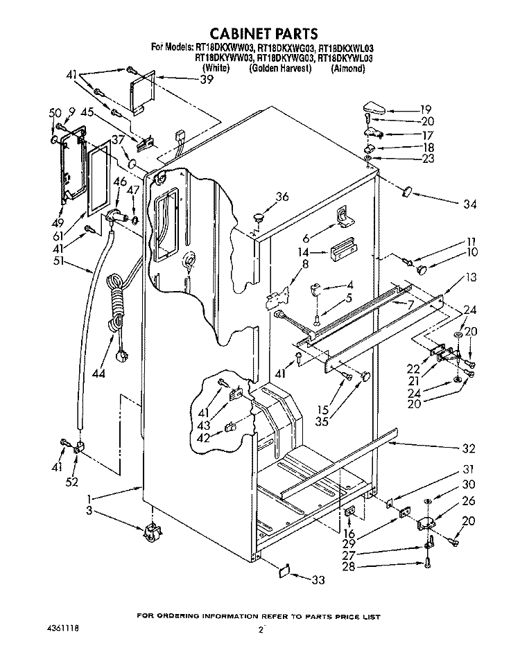 CABINET Diagram and Parts List for RT18DKYWW03  Roper Refrigerator