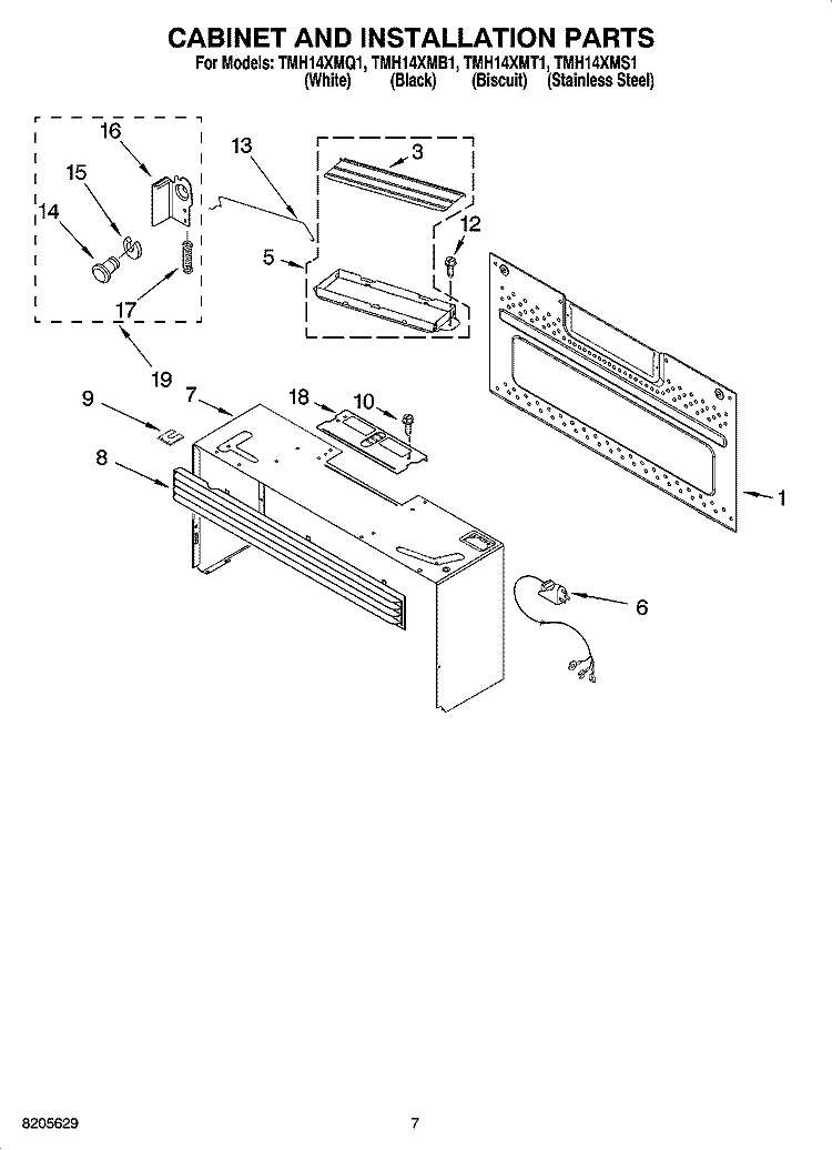 CABINET AND INSTALLATION PARTS Diagram and Parts List for TMH14XMQ1  Estate Microwave