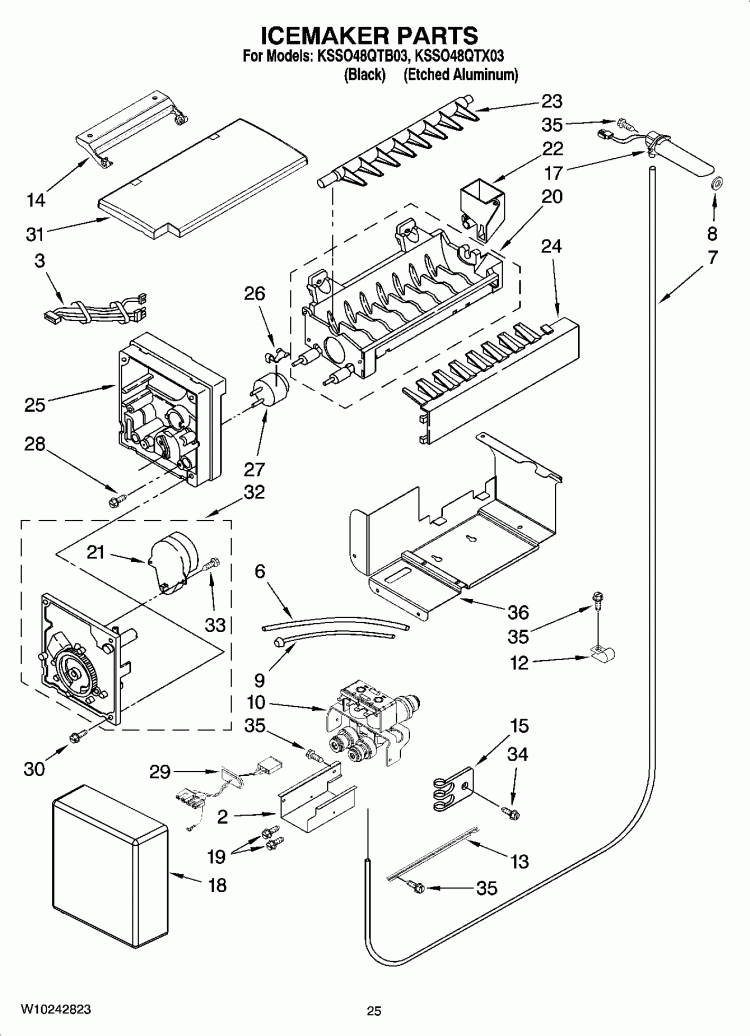 ICEMAKER PARTS Diagram and Parts List for KSSO48QTB03  KitchenAid Refrigerator