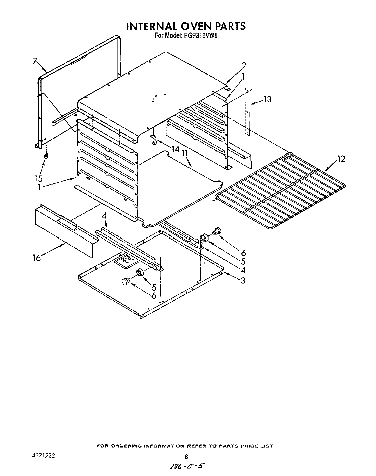 INTERNAL OVEN Diagram and Parts List for FGP310VW5  Roper Range