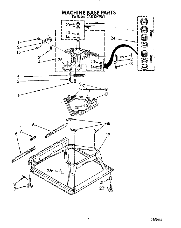 MACHINE BASE Diagram and Parts List for CA2762XWG1  Whirlpool Washer