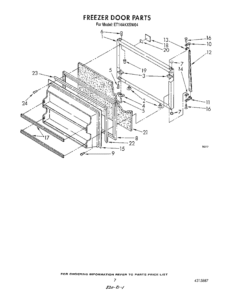 FREEZER DOOR Diagram and Parts List for ET14AKXSW04  Whirlpool Refrigerator