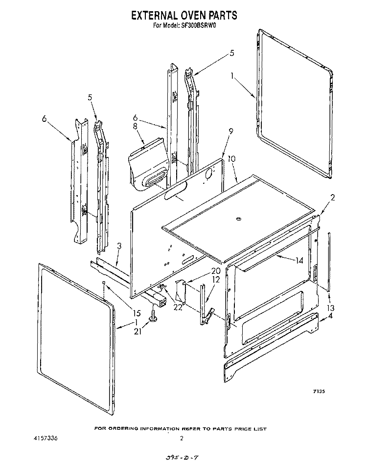 EXTERNAL OVEN Diagram and Parts List for SF300BSRW0  Whirlpool Range