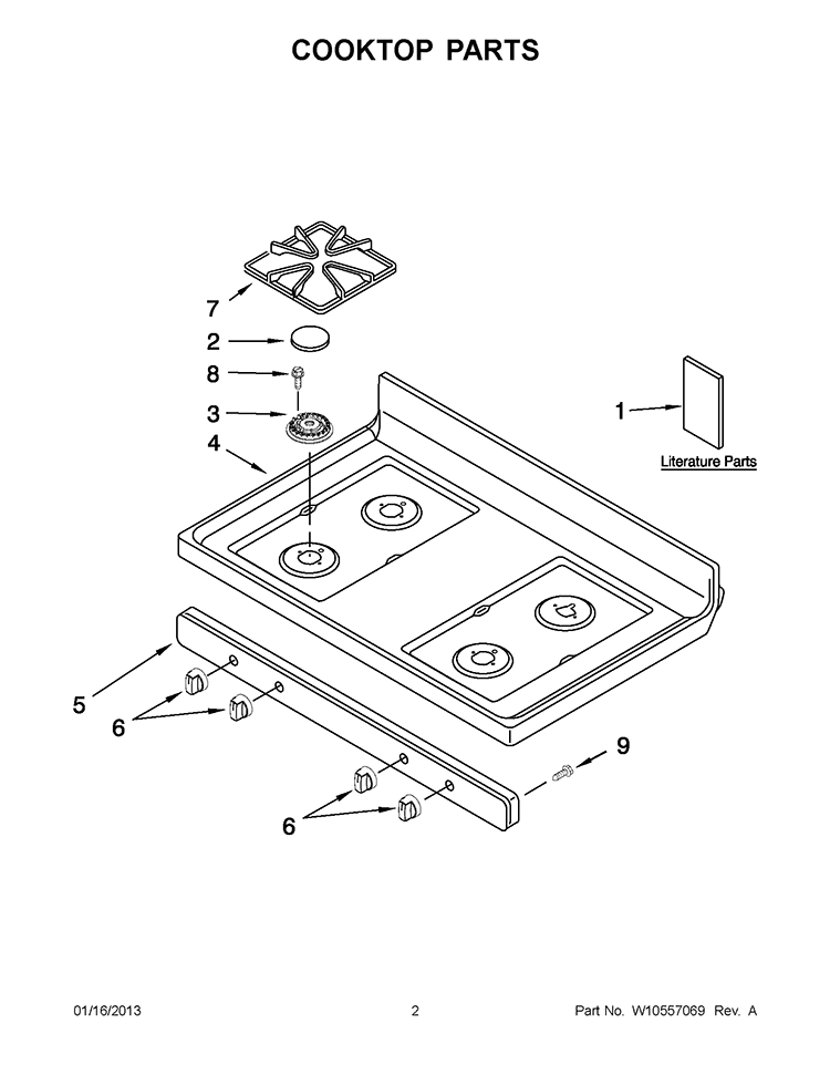 COOKTOP PARTS Diagram and Parts List for WFG510S0AS1  Whirlpool Range