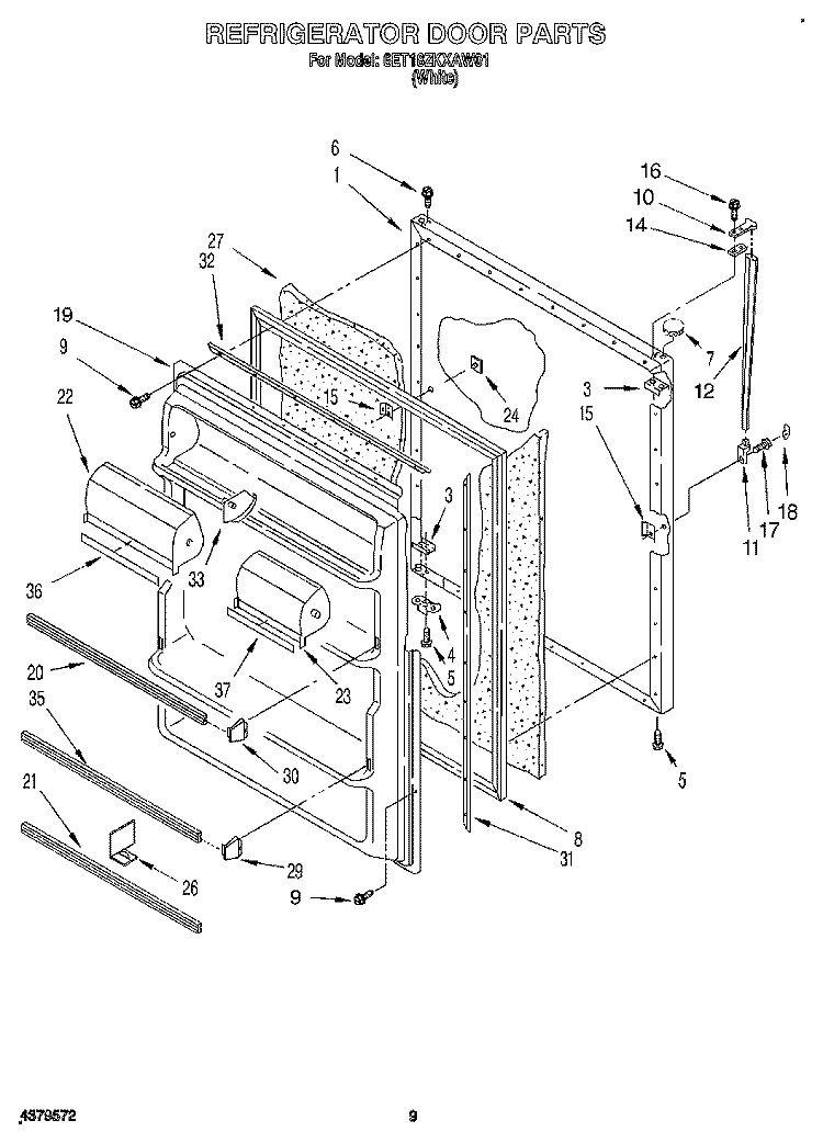 REFRIGERATOR DOOR, LIT/OPTIONAL Diagram and Parts List for 6ET18ZKXAN01  Whirlpool Refrigerator