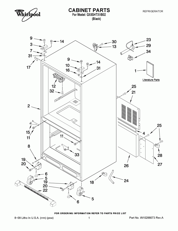 CABINET PARTS Diagram and Parts List for GX5SHTXVB02  Whirlpool Refrigerator