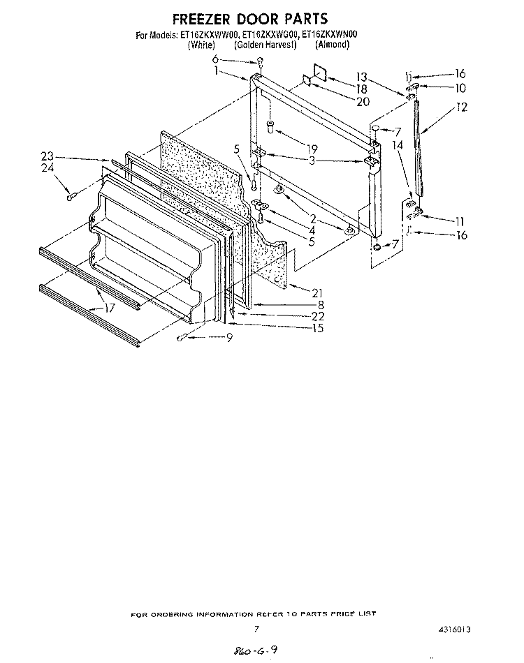FREEZER DOOR Diagram and Parts List for ET16ZKXWW00  Whirlpool Refrigerator