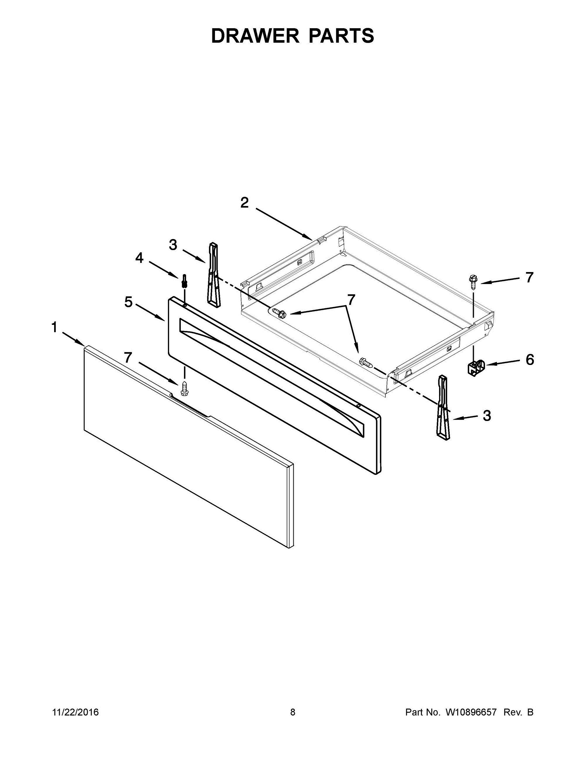 05 - DRAWER PARTS Diagram and Parts List for YWEE510S0FB0  Whirlpool Range